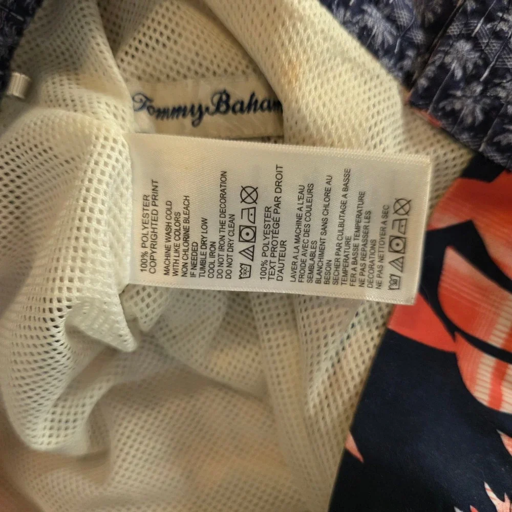 Tommy Bahama Mens Swim Trunks Size Medium Blue Coral Tropical Palm Leaf Cargo